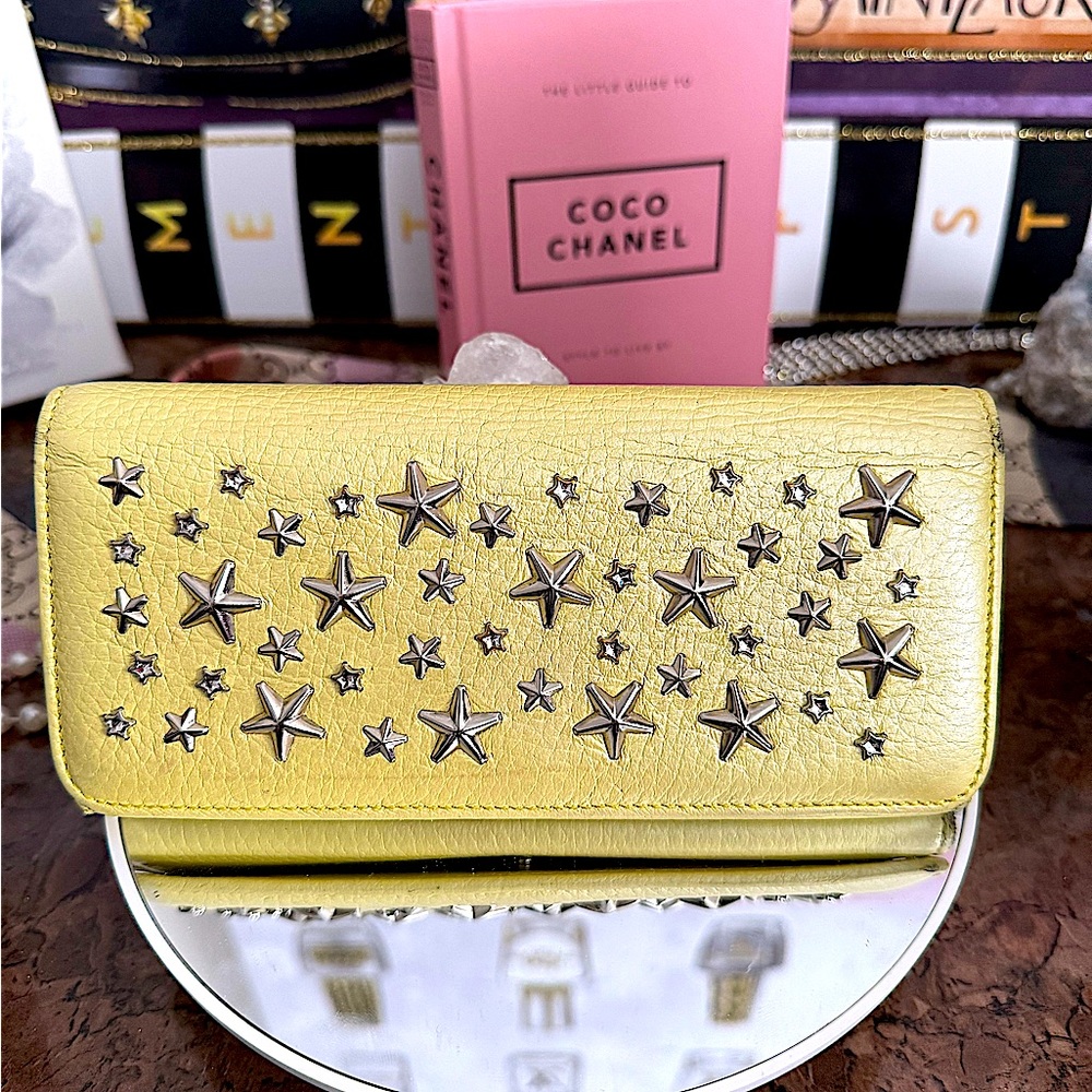 Jimmy Choo yellow leather star-studded long wallet